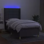 sötétszürke szövet rugós és LED-es ágy matraccal 90x190 cm