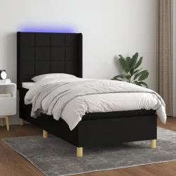 fekete szövet rugós és LED-es ágy matraccal 90x190 cm