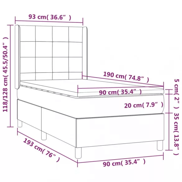 fekete szövet rugós és LED-es ágy matraccal 90x190 cm