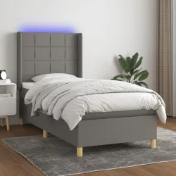   sötétszürke szövet rugós és LED-es ágy matraccal 90x200 cm