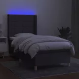 sötétszürke szövet rugós és LED-es ágy matraccal 90x200 cm
