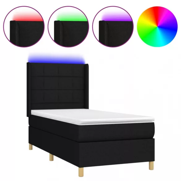 fekete szövet rugós és LED-es ágy matraccal 100x200 cm