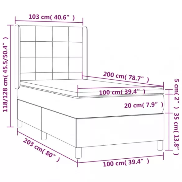 fekete szövet rugós és LED-es ágy matraccal 100x200 cm