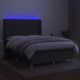 sötétszürke szövet rugós és LED-es ágy matraccal 140x190 cm