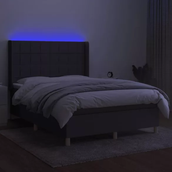 sötétszürke szövet rugós és LED-es ágy matraccal 140x190 cm