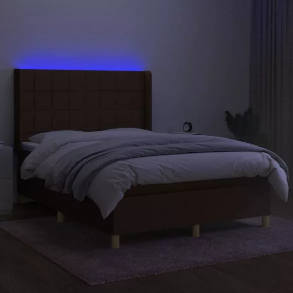 barna szövet rugós és LED-es ágy matraccal 140x190 cm
