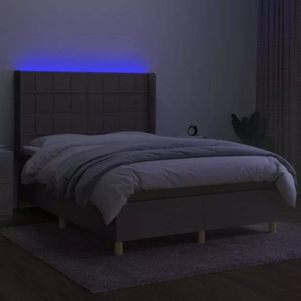 tópszínű szövet rugós és LED-es ágy matraccal 140x190cm