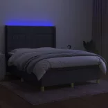 sötétszürke szövet rugós és LED-es ágy matraccal 140x200 cm