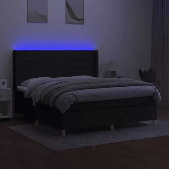 fekete szövet rugós és LED-es ágy matraccal 160x200 cm