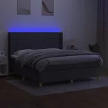 sötétszürke szövet rugós és LED-es ágy matraccal 180 x 200 cm