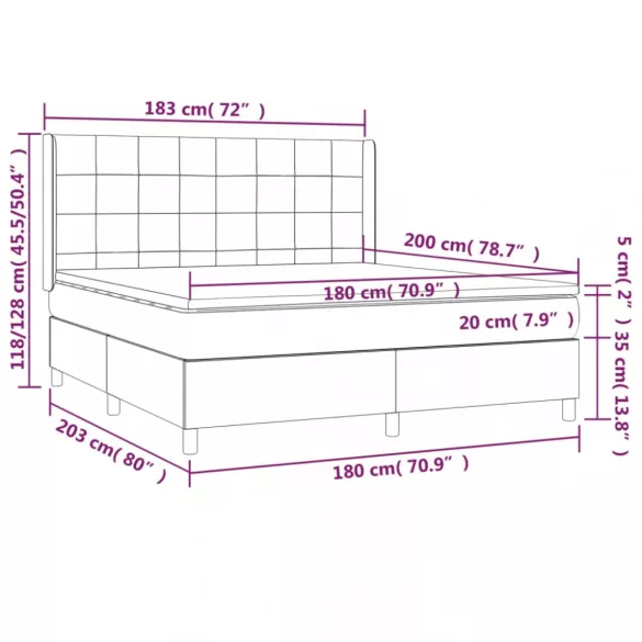 sötétszürke szövet rugós és LED-es ágy matraccal 180 x 200 cm
