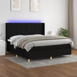 fekete szövet rugós és LED-es ágy matraccal 180 x 200 cm