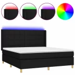 fekete szövet rugós és LED-es ágy matraccal 180 x 200 cm