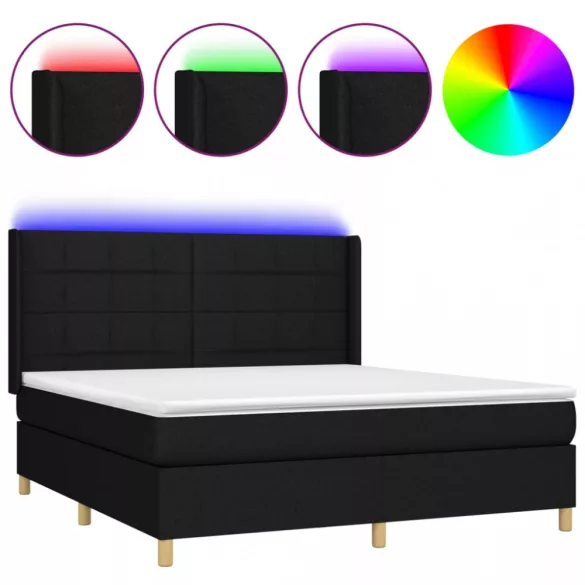 fekete szövet rugós és LED-es ágy matraccal 180 x 200 cm