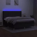 fekete szövet rugós és LED-es ágy matraccal 180 x 200 cm