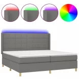 sötétszürke szövet rugós és LED-es ágy matraccal 200x200 cm