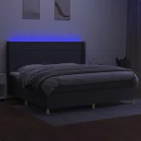 sötétszürke szövet rugós és LED-es ágy matraccal 200x200 cm