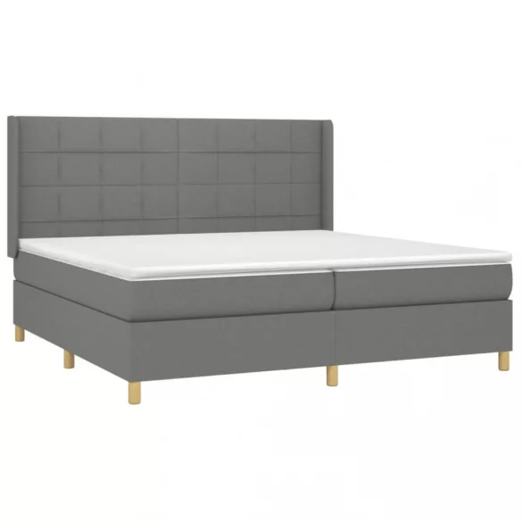 sötétszürke szövet rugós és LED-es ágy matraccal 200x200 cm