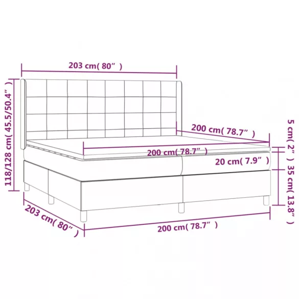 sötétszürke szövet rugós és LED-es ágy matraccal 200x200 cm