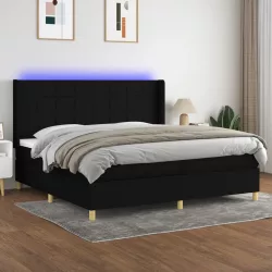 fekete szövet rugós és LED-es ágy matraccal 200x200 cm