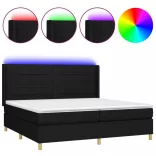 fekete szövet rugós és LED-es ágy matraccal 200x200 cm