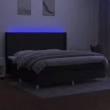 fekete szövet rugós és LED-es ágy matraccal 200x200 cm