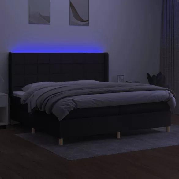 fekete szövet rugós és LED-es ágy matraccal 200x200 cm