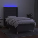 sötétszürke szövet rugós és LED-es ágy matraccal 80 x 200 cm