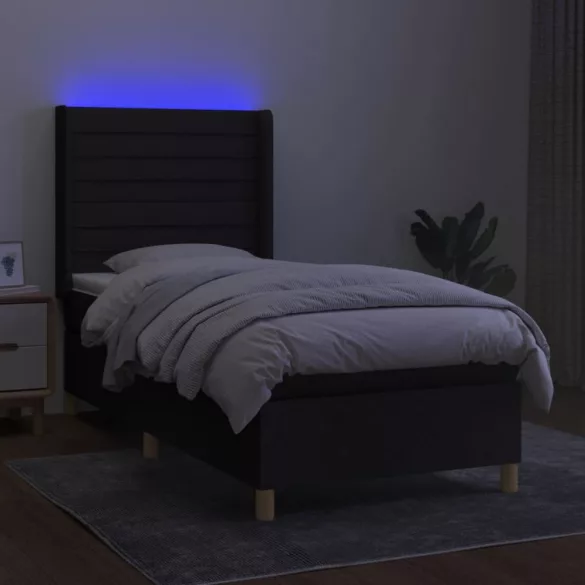 fekete szövet rugós és LED-es ágy matraccal 80 x 200 cm