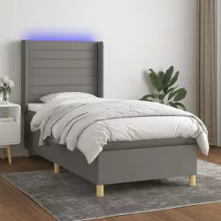   sötétszürke szövet rugós és LED-es ágy matraccal 90x190 cm