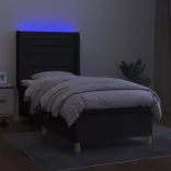 fekete szövet rugós és LED-es ágy matraccal 90x190 cm