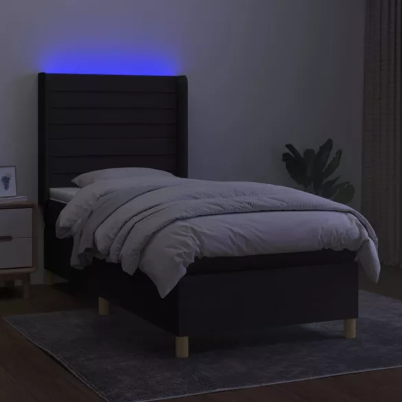 fekete szövet rugós és LED-es ágy matraccal 90x190 cm