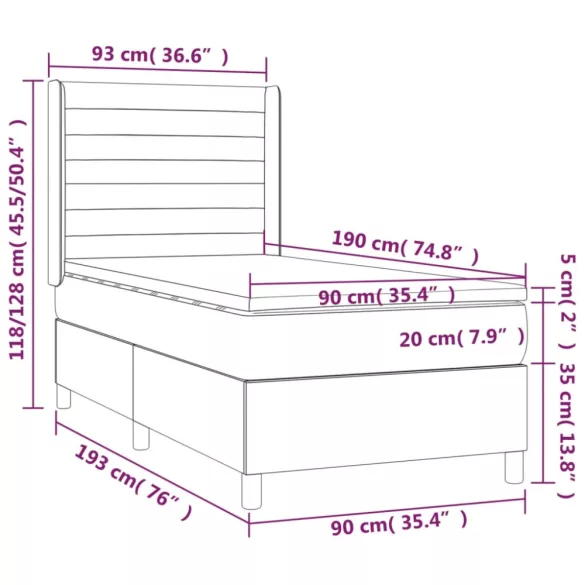 fekete szövet rugós és LED-es ágy matraccal 90x190 cm