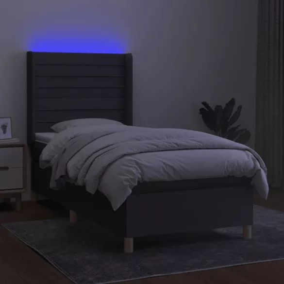 sötétszürke szövet rugós és LED-es ágy matraccal 90x200 cm