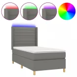 sötétszürke szövet rugós és LED-es ágy matraccal 100x200 cm
