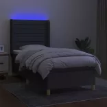 sötétszürke szövet rugós és LED-es ágy matraccal 100x200 cm