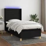fekete szövet rugós és LED-es ágy matraccal 100x200 cm