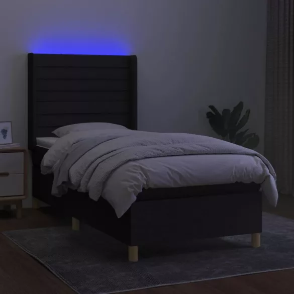 fekete szövet rugós és LED-es ágy matraccal 100x200 cm