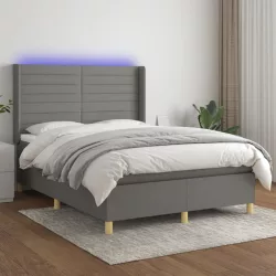   sötétszürke szövet rugós és LED-es ágy matraccal 140x190 cm
