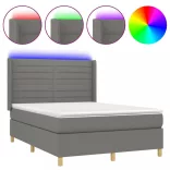 sötétszürke szövet rugós és LED-es ágy matraccal 140x190 cm