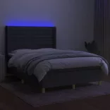 sötétszürke szövet rugós és LED-es ágy matraccal 140x190 cm