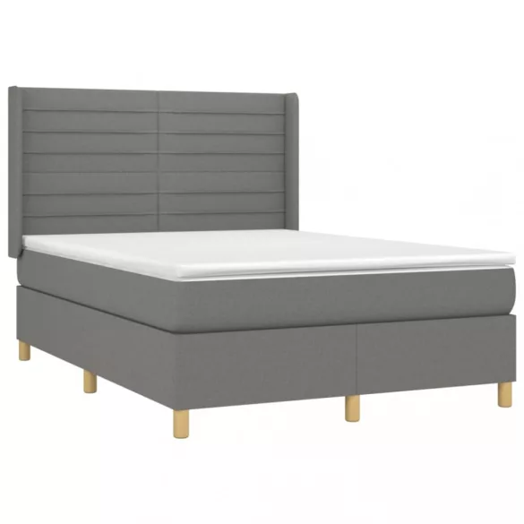 sötétszürke szövet rugós és LED-es ágy matraccal 140x190 cm
