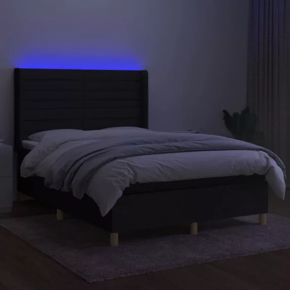 fekete szövet rugós és LED-es ágy matraccal 140x200 cm