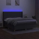 sötétszürke szövet rugós és LED-es ágy matraccal 160x200 cm