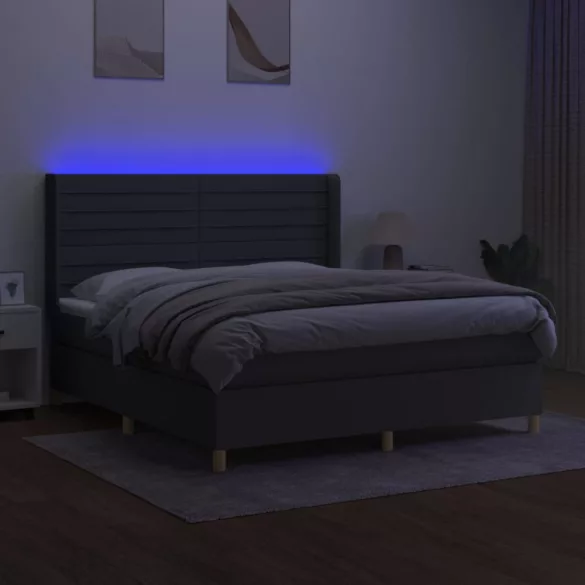 sötétszürke szövet rugós és LED-es ágy matraccal 160x200 cm