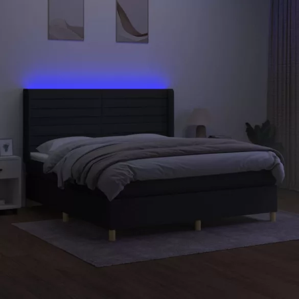 fekete szövet rugós és LED-es ágy matraccal 160x200 cm