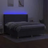 sötétszürke szövet rugós és LED-es ágy matraccal 180 x 200 cm