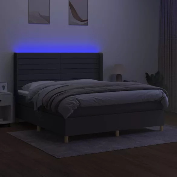 sötétszürke szövet rugós és LED-es ágy matraccal 180 x 200 cm