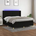 fekete szövet rugós és LED-es ágy matraccal 180 x 200 cm