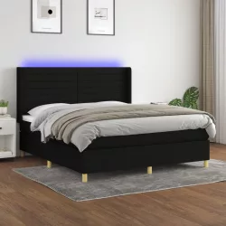 fekete szövet rugós és LED-es ágy matraccal 180 x 200 cm